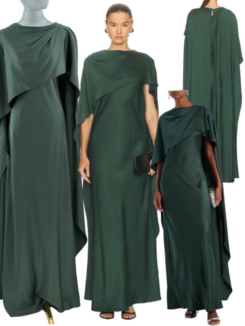 🆕 SIMKHAI 🧿 NWOT Izel Cape Modest Gown, Cypress Green - Sz 8